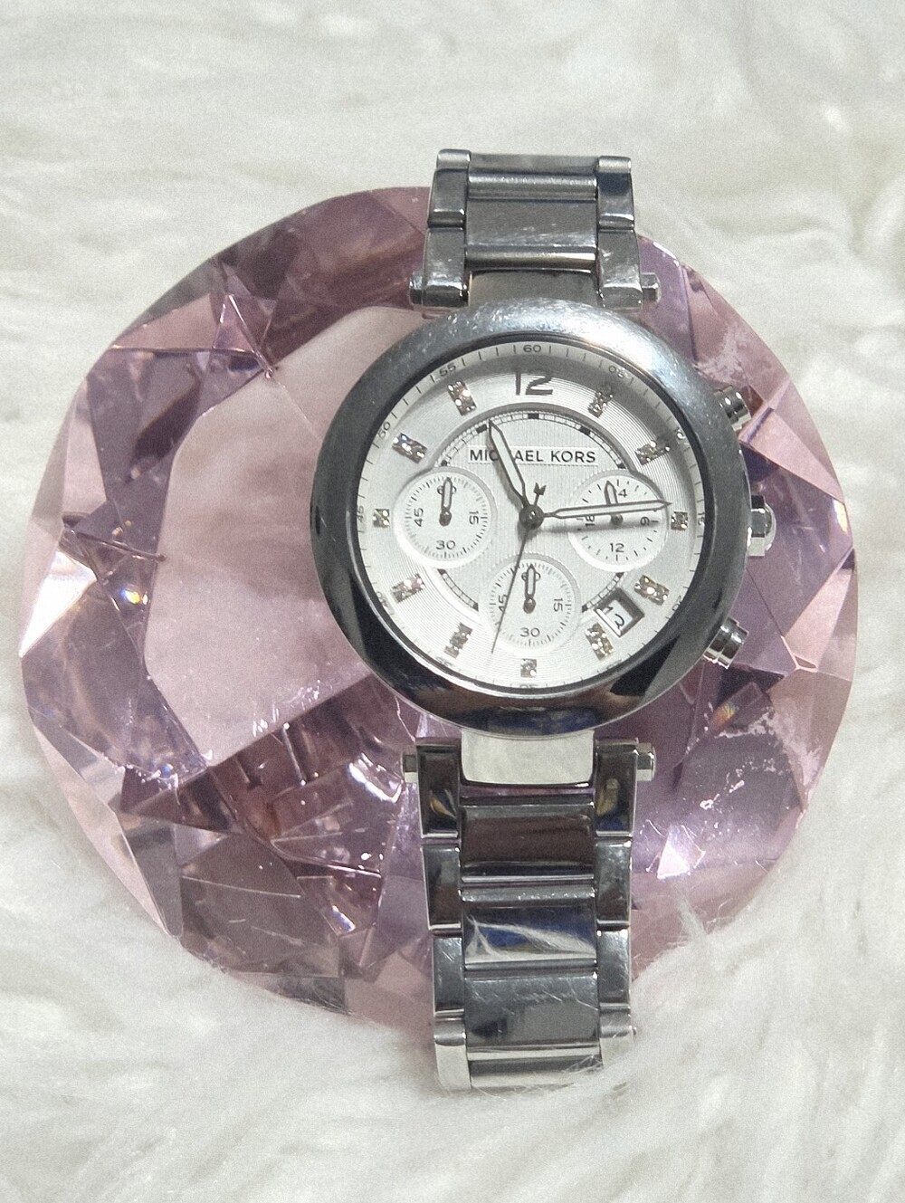 Michael Kors Women’s Silver Tone Chronograph Watch Crystal Accents